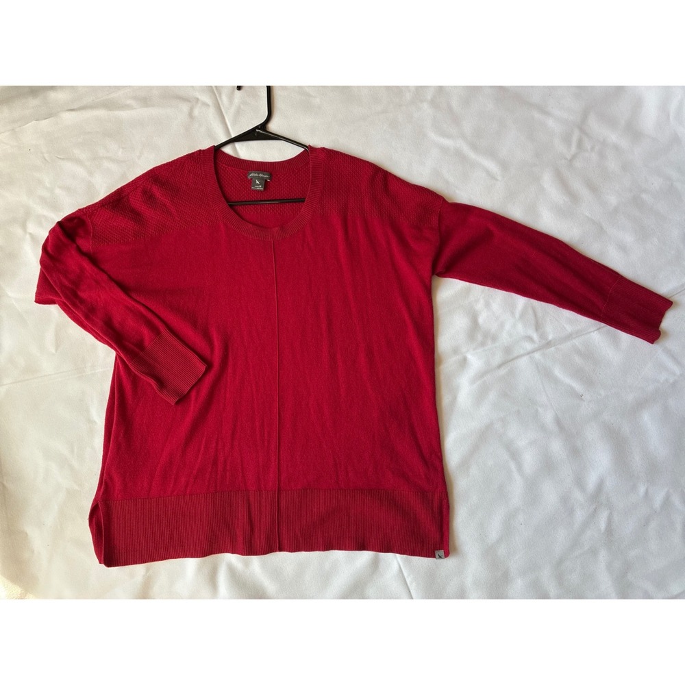 Eddie Bauer Sweater Womens Medium 14974 Red Textured Cotton Blend Pullover Knit
